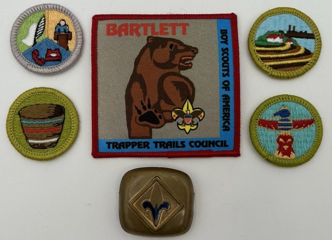 Boy Scout 5 Patch Lot w Neckerchief Slide Vintage Camp Merit Webelos Cub Scouts Boy Scout 5 Patch Lot w Neckerchief Slide Vintage Camp Merit Webelos Cub Scouts