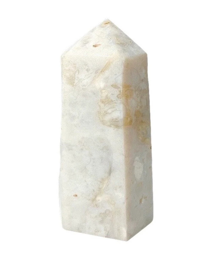 C6- White Agate Crystal Obelisk Tower with Druzy Caves