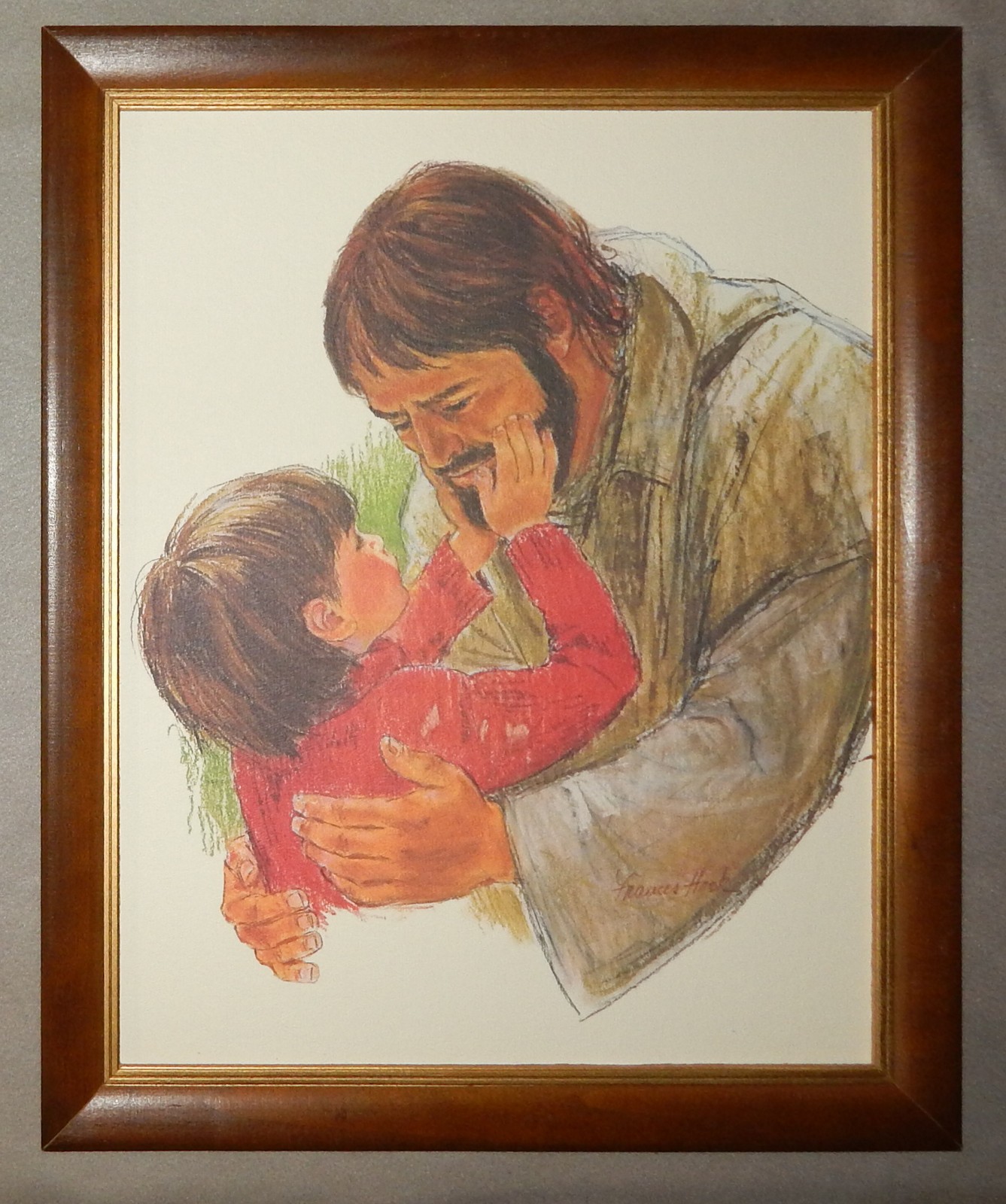 Vintage Jesus with Child (Love) Picture in Wood Frame (21  1/2\