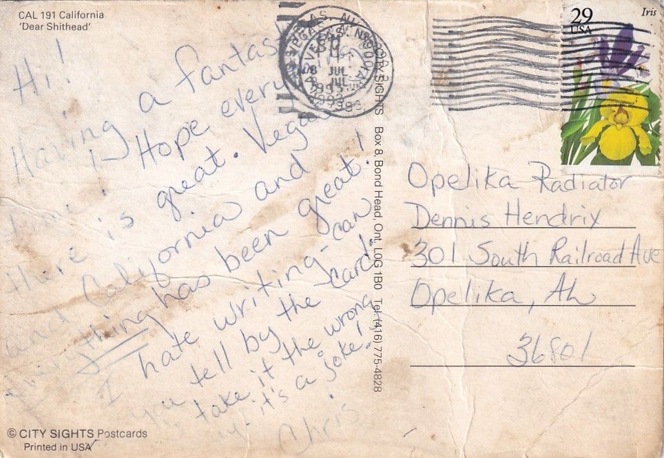 Chris Farley-ANS on a Vintage Postcard to a buddy from Rehab