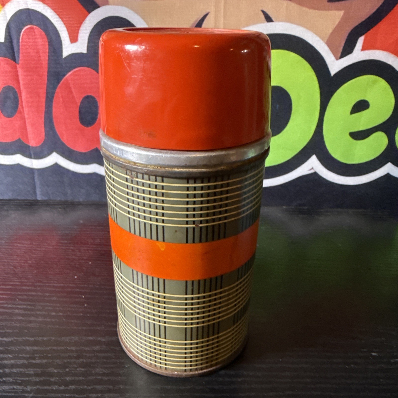 60's - era Plaid Checkered Metal Vintage Thermos
