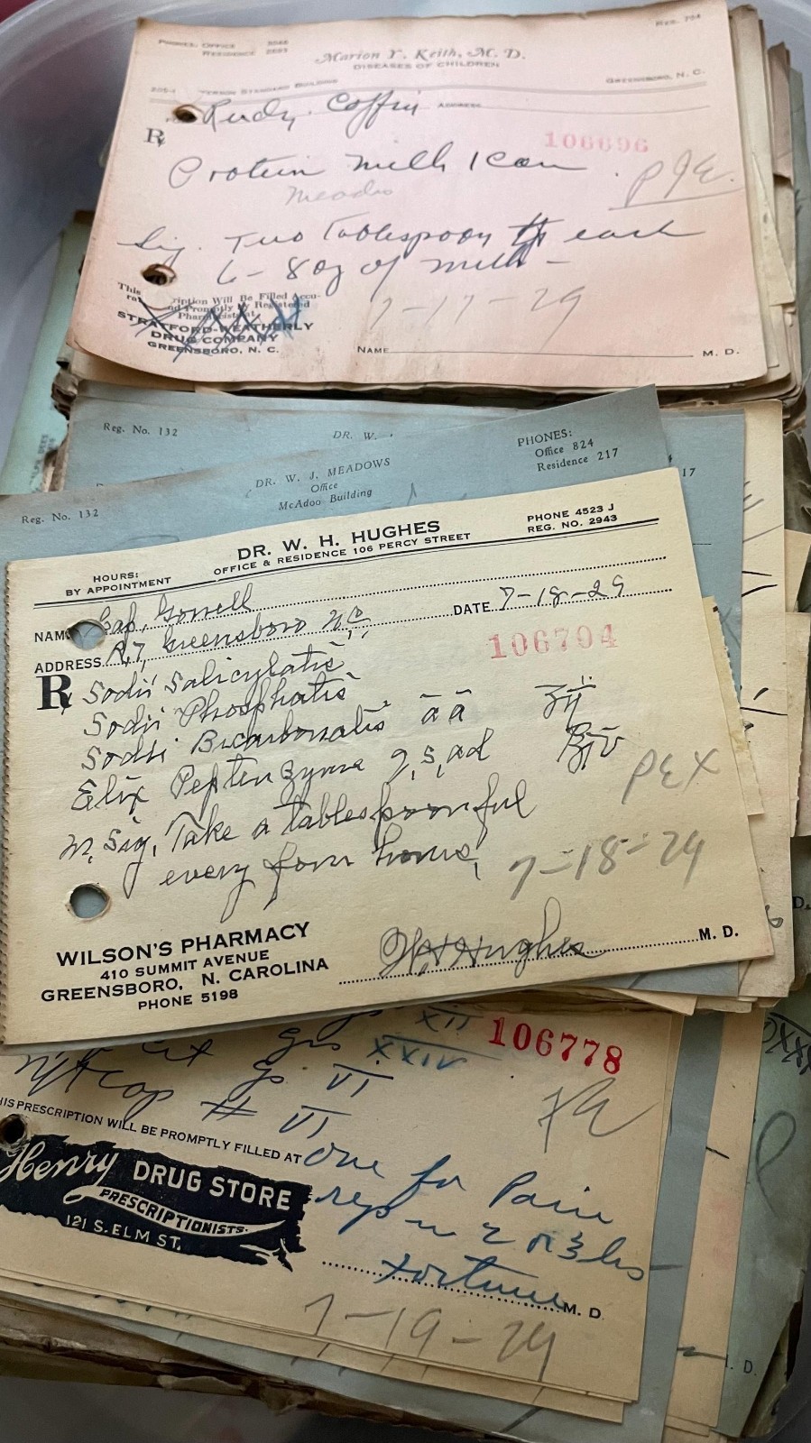 Vintage Ephemera: NC Pharmacy RX Papers, 50 Handwritten Medical Prescriptions