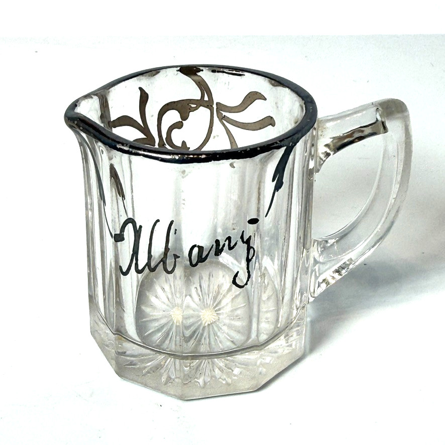 ALBANY NY NEW YORK Silver Overlay Depression Glass Souvenir TRINKET Creamer