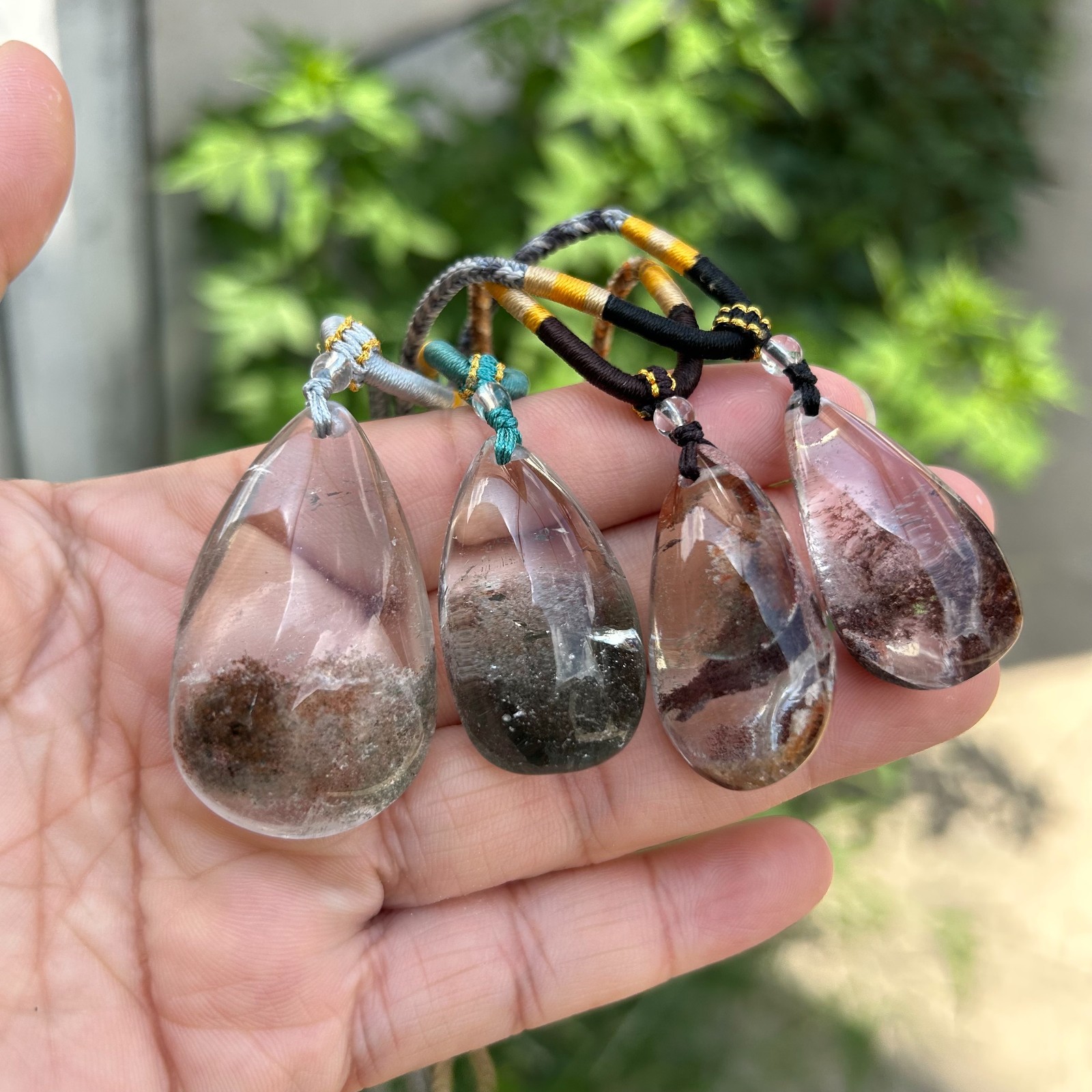 4pcs Natural Ghost Phantom Quartz Crystal Pendant Necklace Chakra Healing Rock