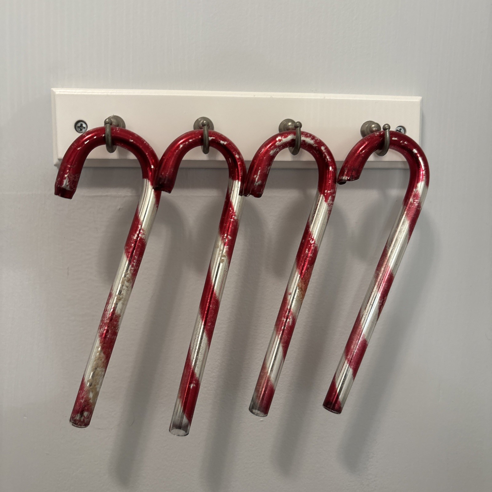 Vintage Kentlee Mercury Glass Candy Cane Ornaments (4) 1940s USA
