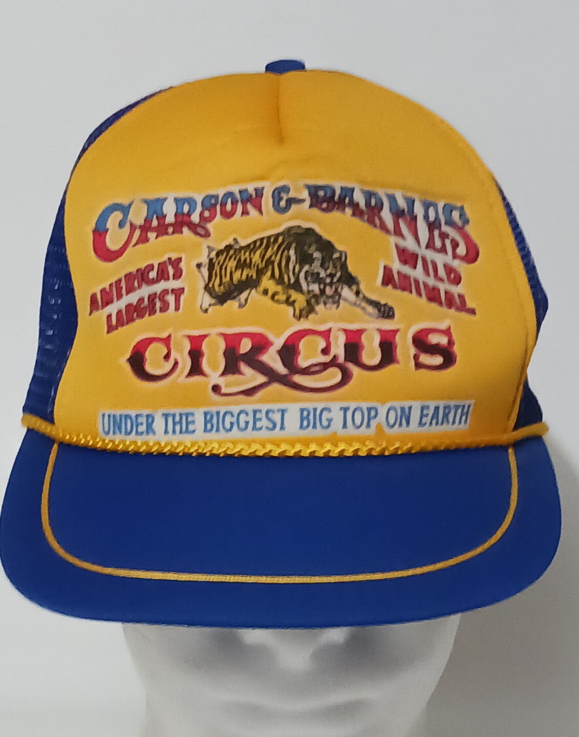 Vtg Carson & Barnes Circus Snapback FoamMesh Truckers Hat Cap Blue Gold Rope
