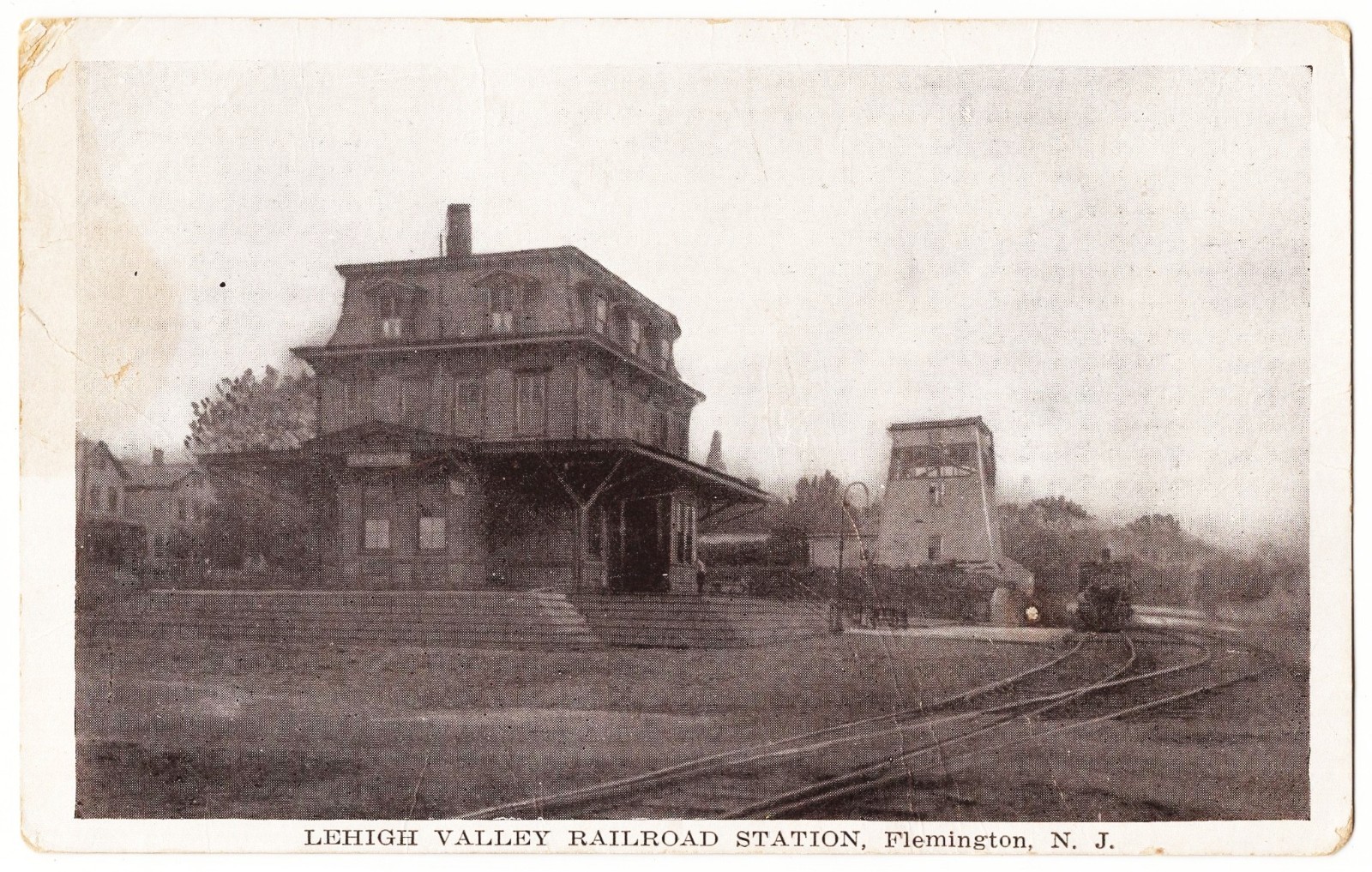 Flemington NJ - Lehigh Valley Railroad Station train depot antique postcard Flemington NJ - Lehigh Valley Railroad Station train depot antique postcard