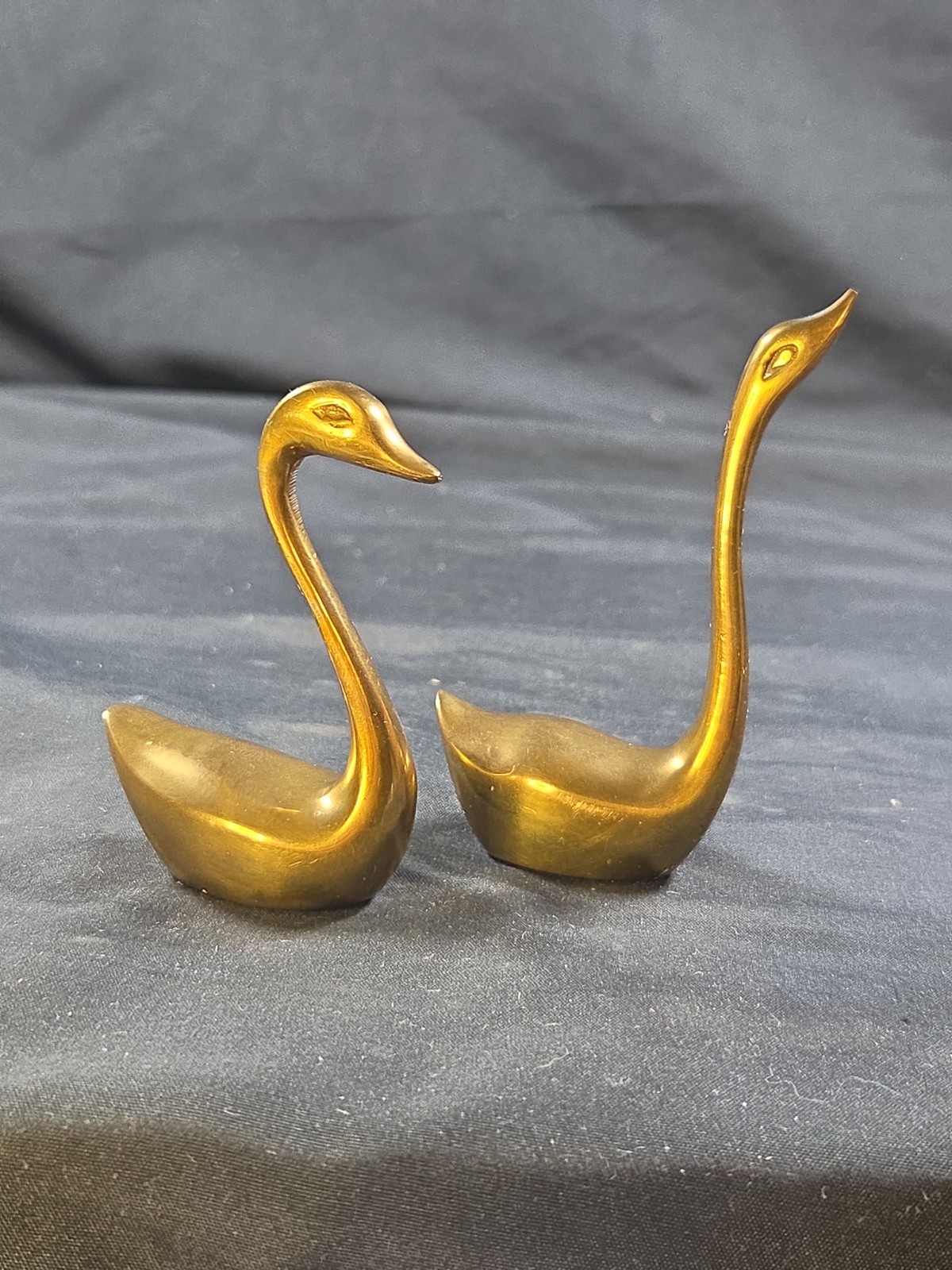 Vintage Pair Of Gold Solid Brass Swan Goose Figurines One Is 3.5\ Vintage Pair Of Gold Solid Brass Swan Goose Figurines One Is 3.5\