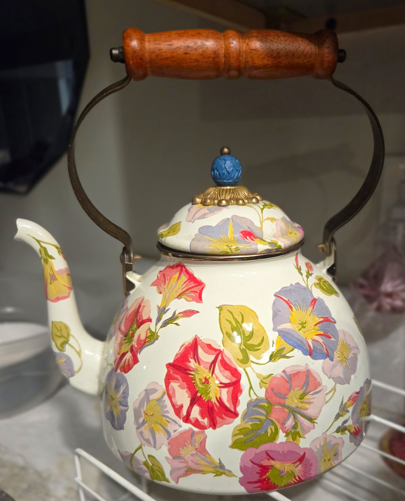 Vintage 3-Quart MacKenzie-Childs Enamel Tea Kettle 