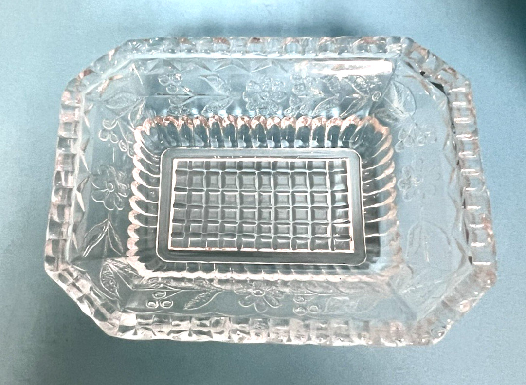 Vintage Crystal Pressed Glass Floral Leaf Pattern Open Salt Cellar Dip 7/8