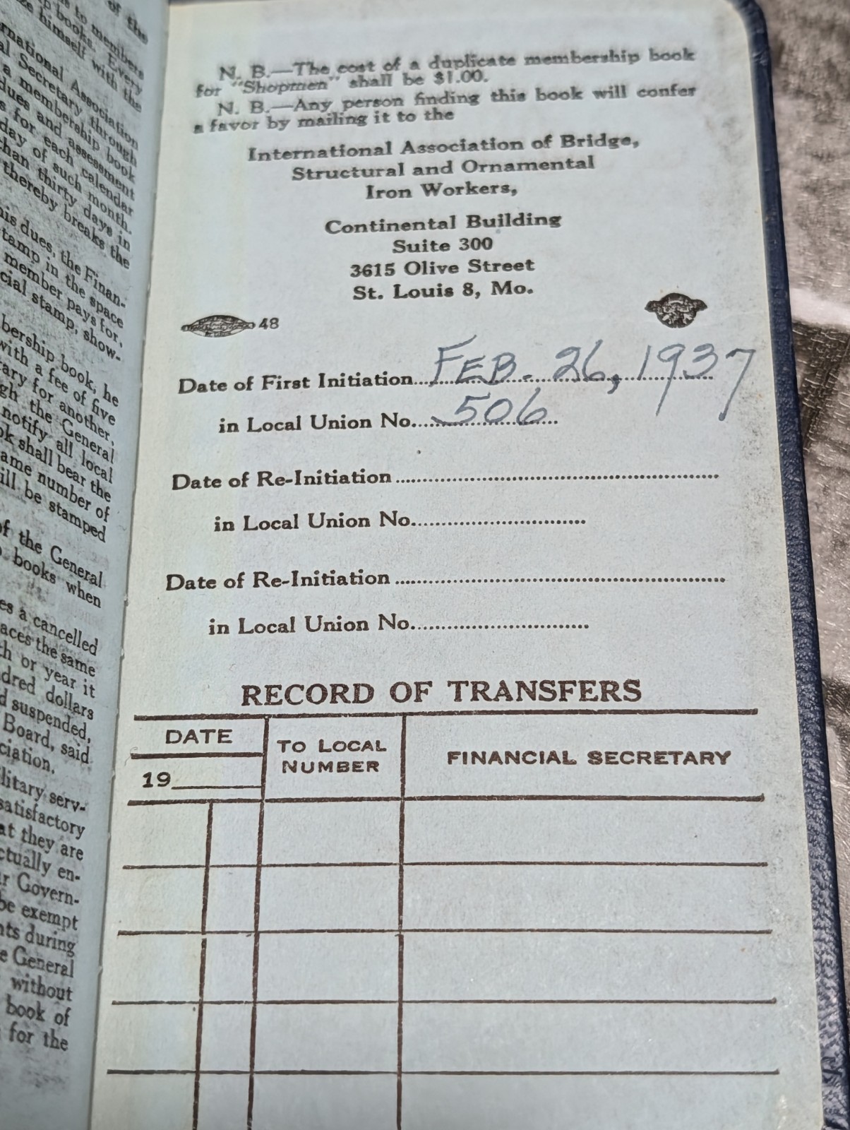 1937 Iron Workers Union Book Local 508 w Stamps WWII Seattle Washington. Shopman