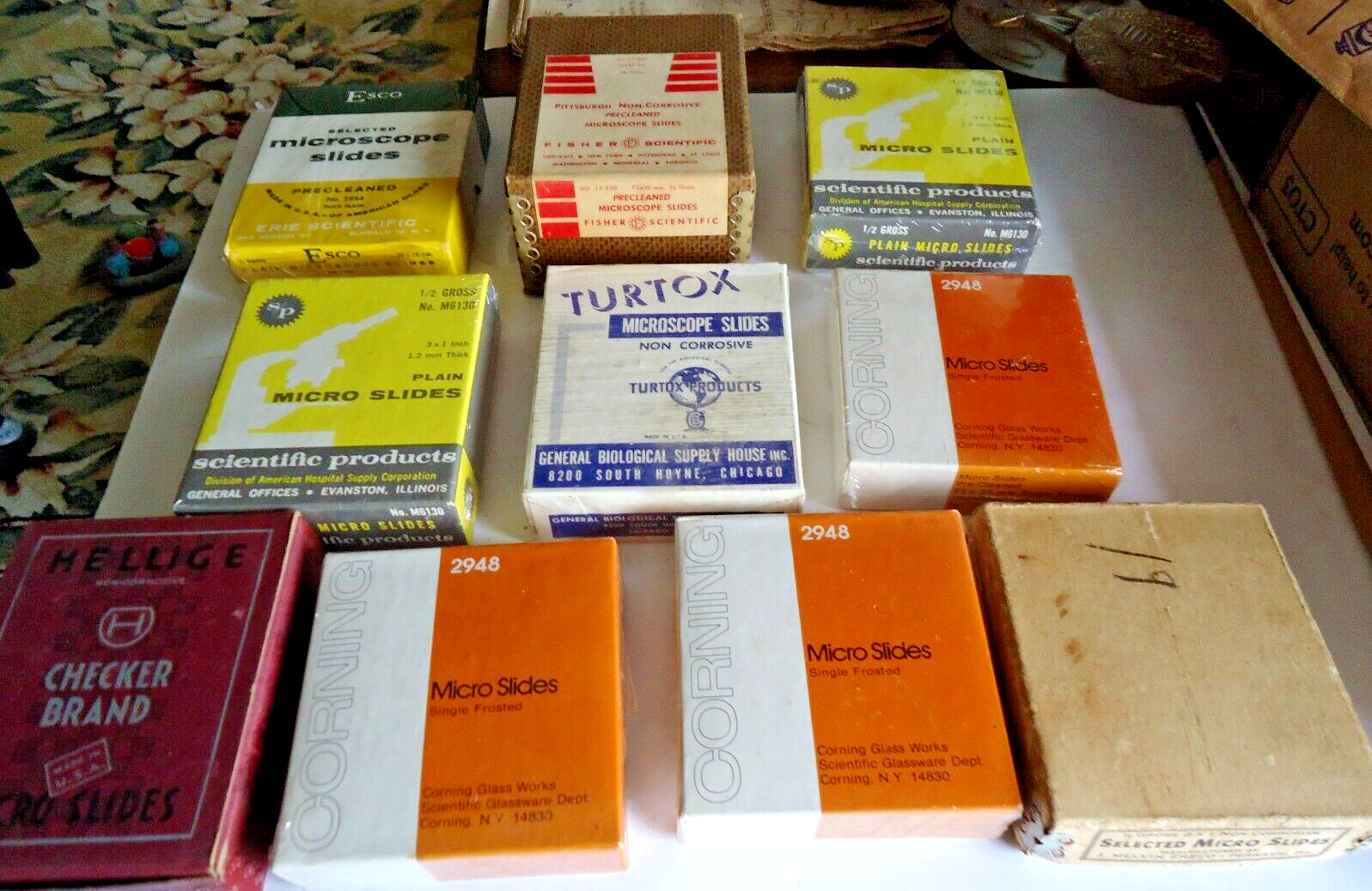 Big Lot Vintage Microscope Slides 7 Boxes Still Sealed NOS TURTOX, ESCO CORNING