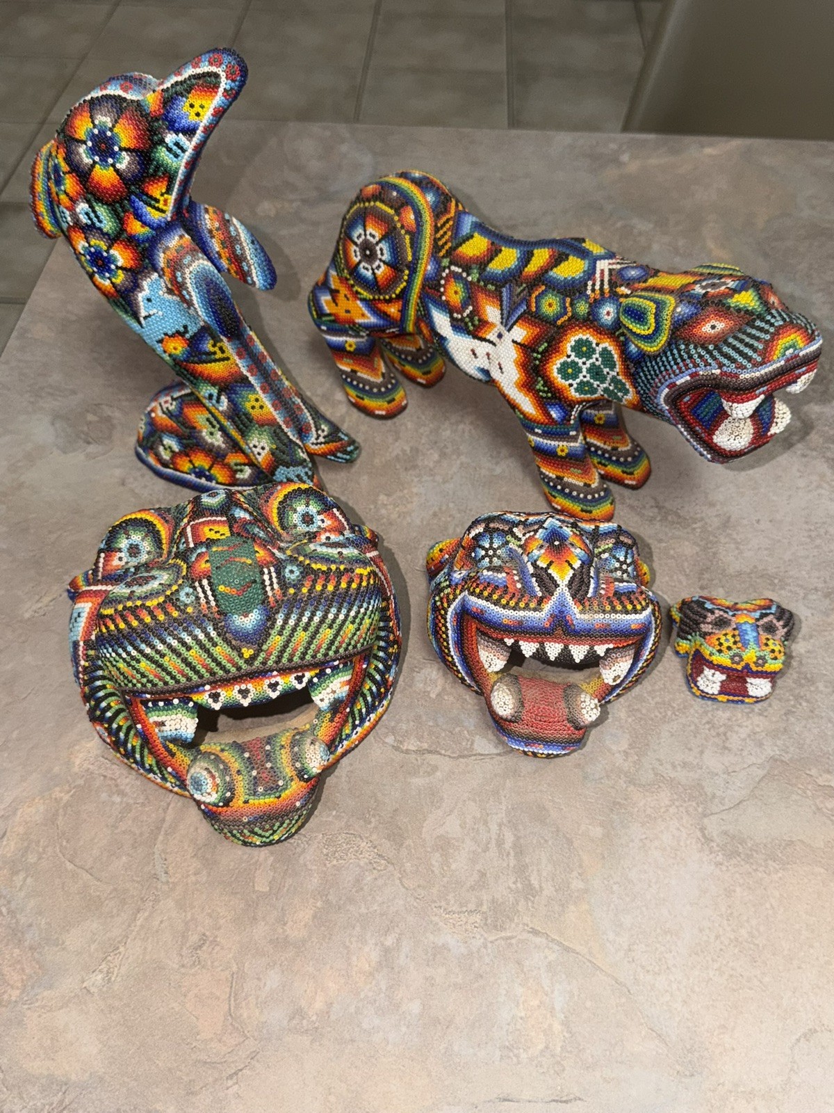 Authentic Huichol Wixarika Beaded Folk Art Lot – 5 Colorful Animal Figures