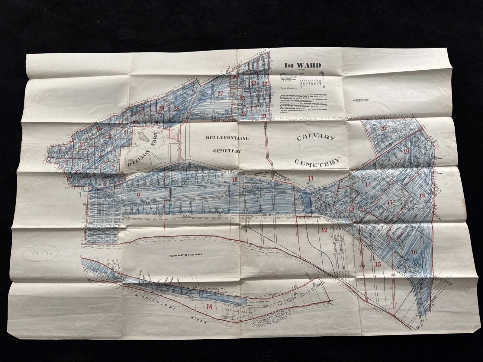ST LOUIS 1st WARD MAP 1940 28”x42” By Election Commissioners