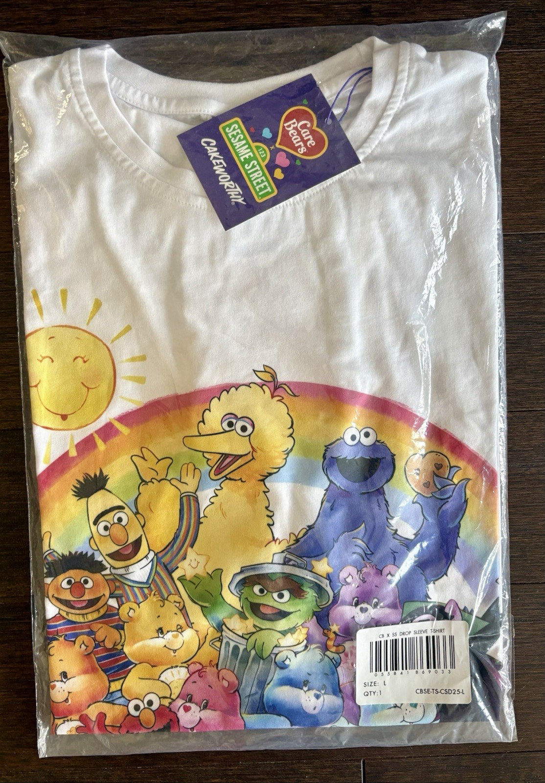 Cakeworthy Care Bears x Sesame Street Drop Sleeve Tee Shirt Unisex Large NWT