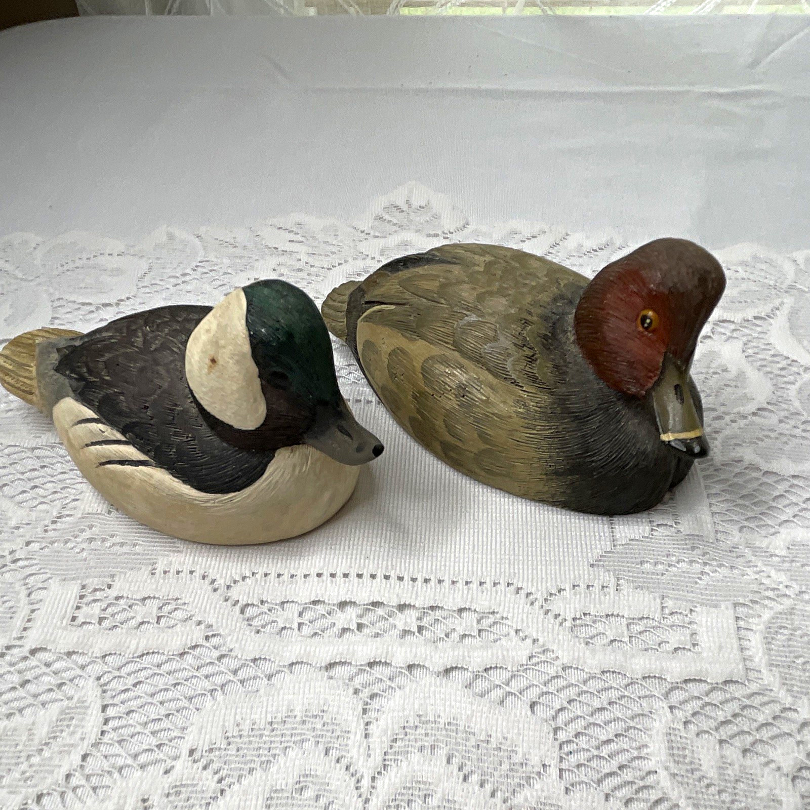 Hand-Painted Wood Duck Figurines Set of 2, Redhead Drake & Bufflehead Drake