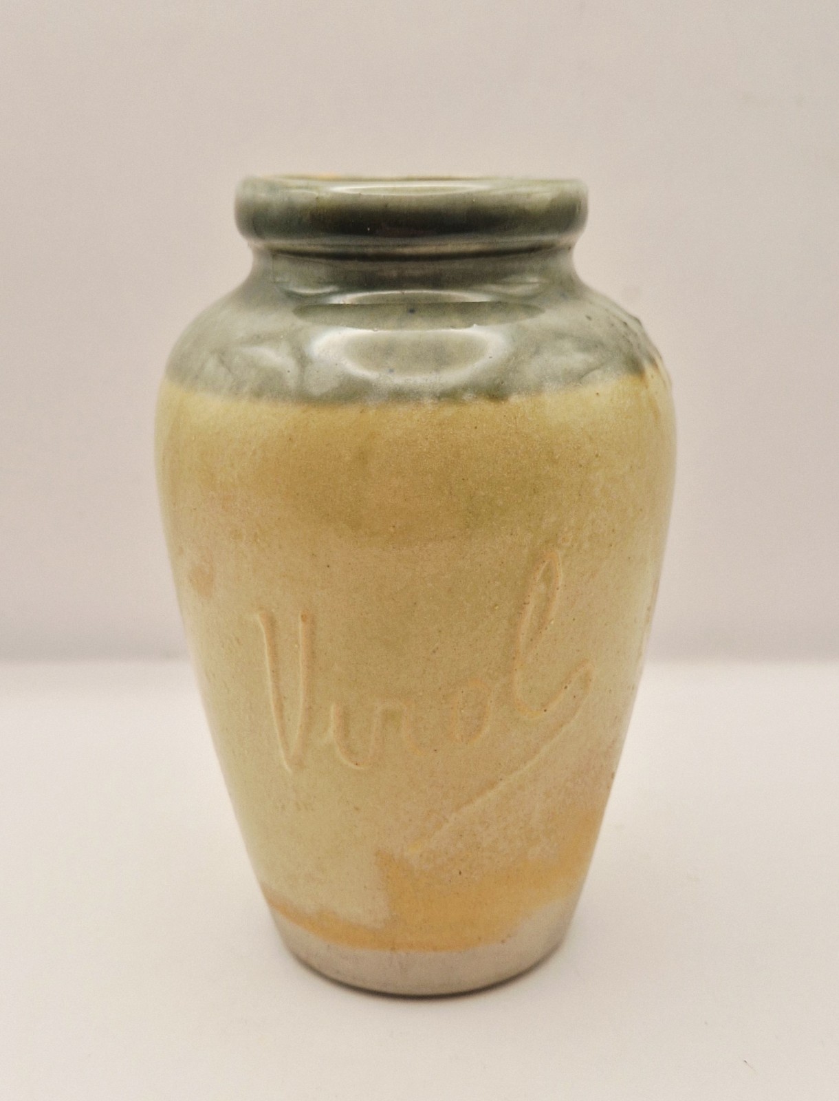 Antique Virol Two-Tone Stoneware Advertising Jar, Late 19th - Early 20th Century