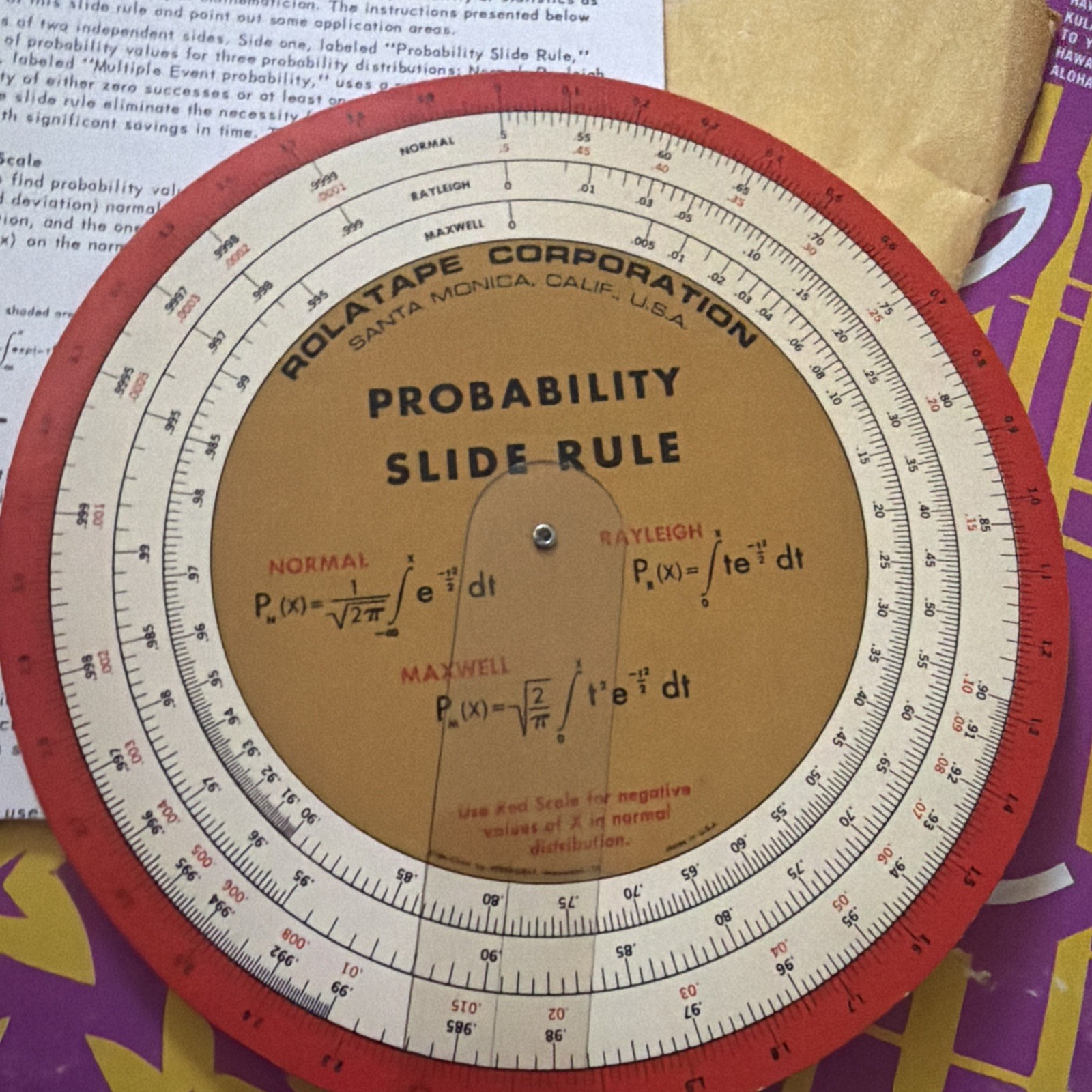 Vintage 1965 Rolatape Probability Slide  Rule Complete With Instruc. & Envelope