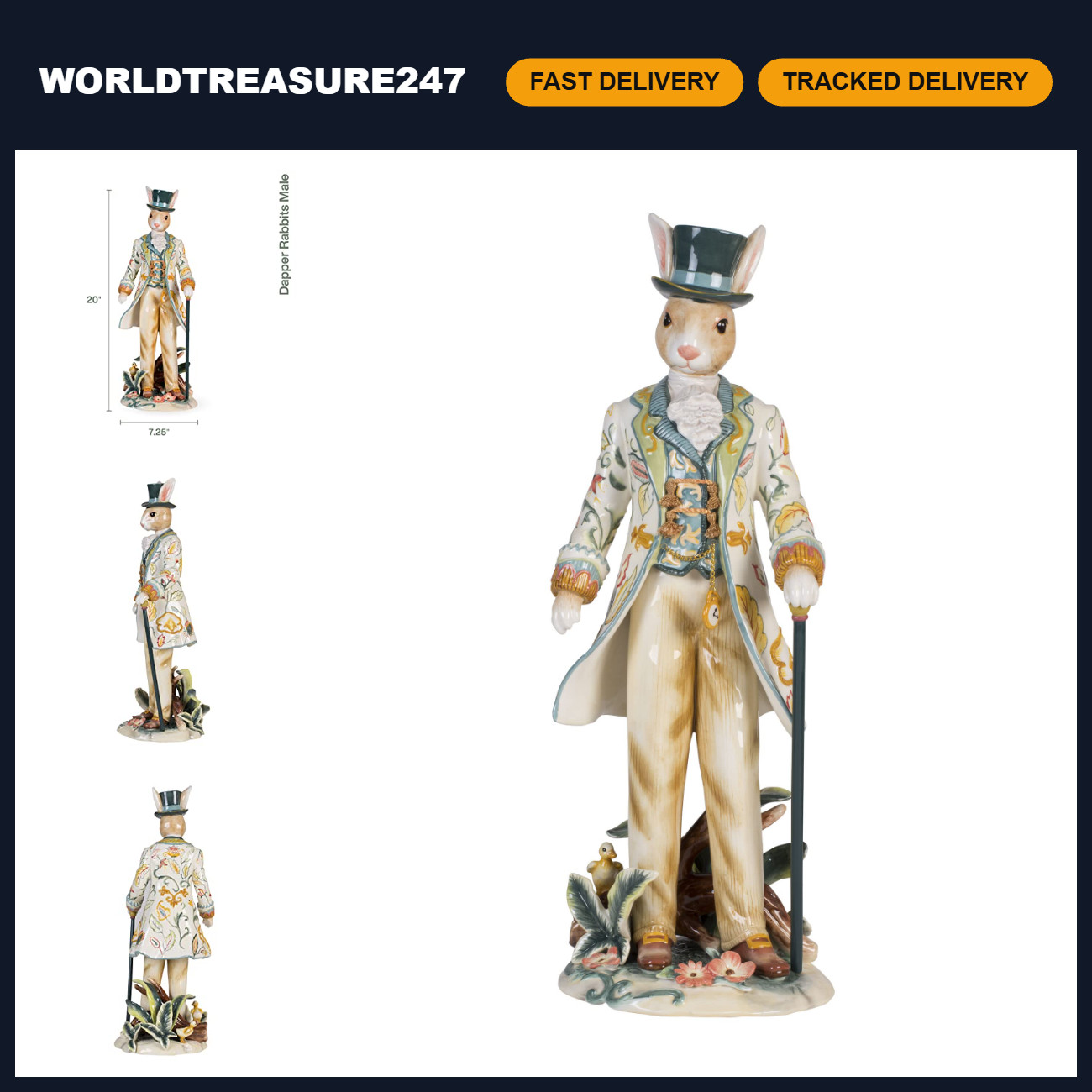 Ceramic Dapper Rabbit Figurine - 20 Inch Male Decorative Home Accent, Unique Gif