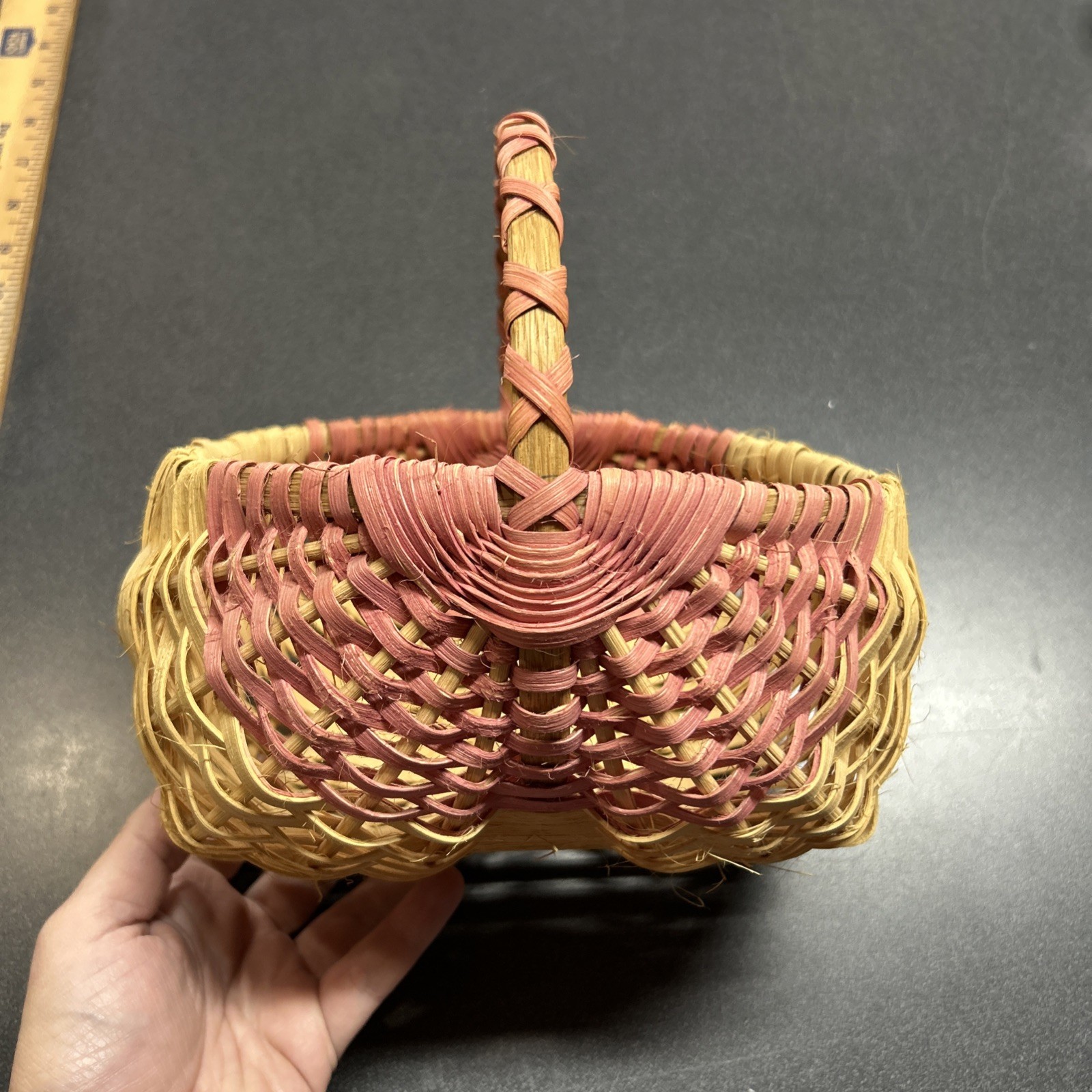 Vintage Egg Wicker Rattan Buttocks Gathering Basket Farmhouse Cottage Decor
