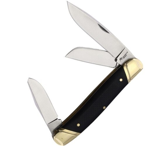 Katz Stockman Pocket Knife Satin Finish Stainless Steel Blade Black Bone Handle