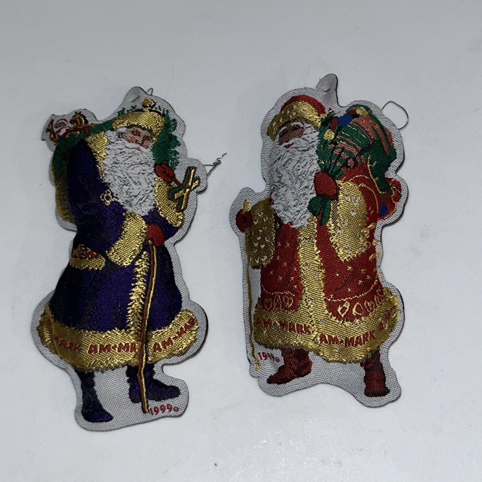 Vintage 2 Silk Embroidered Plush Santa Claus