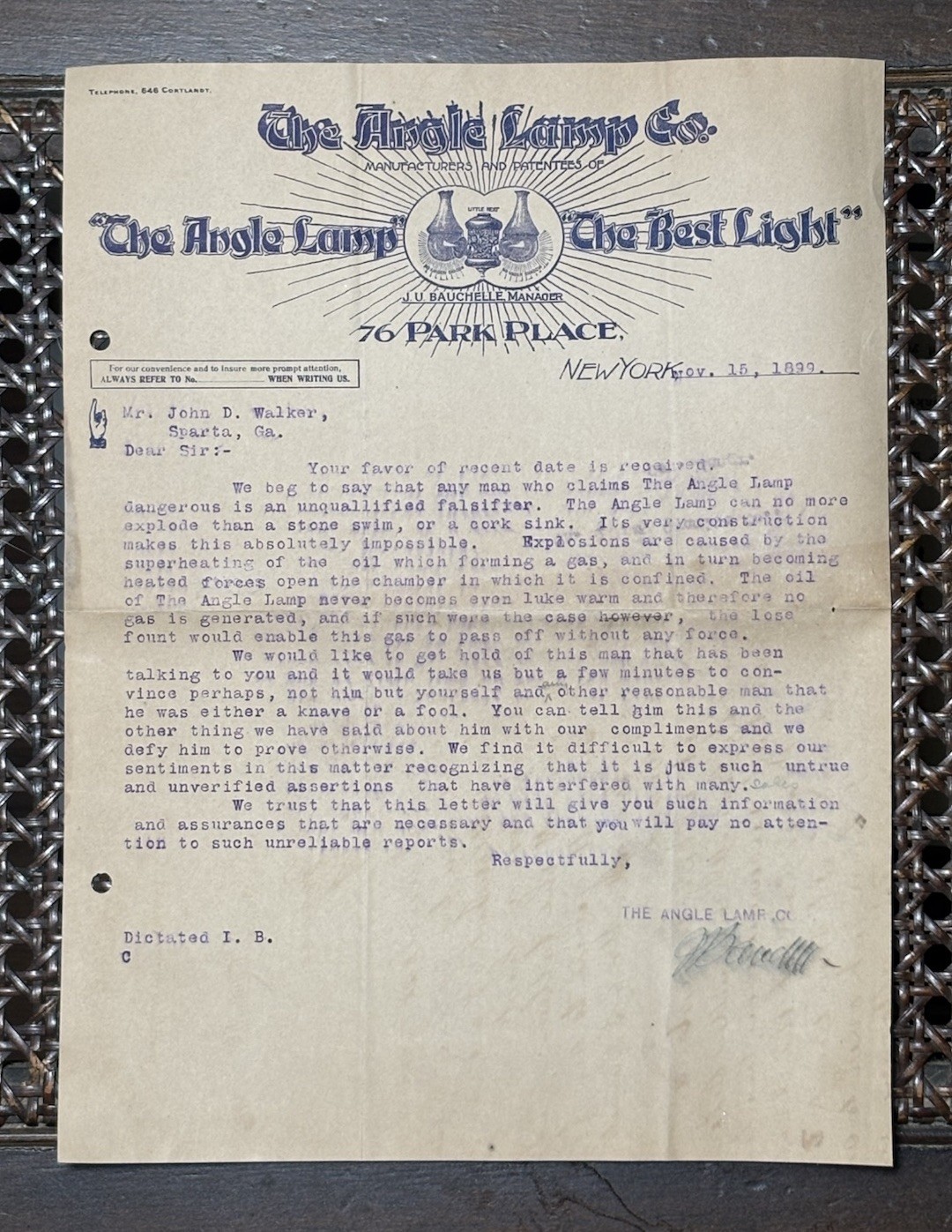 1899 Antique Letterhead THE ANGLE LAMP CO New York Kerosene Oil Ephemera