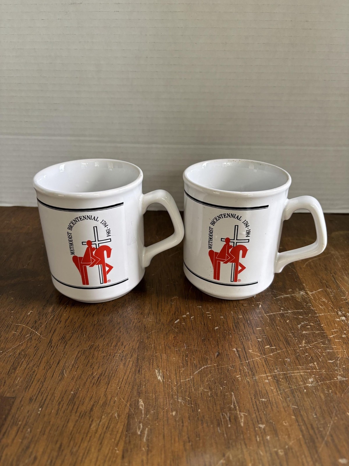 VTG 1984 Made in England Methodist Bicentennial Coffee Mugs - Set of 2