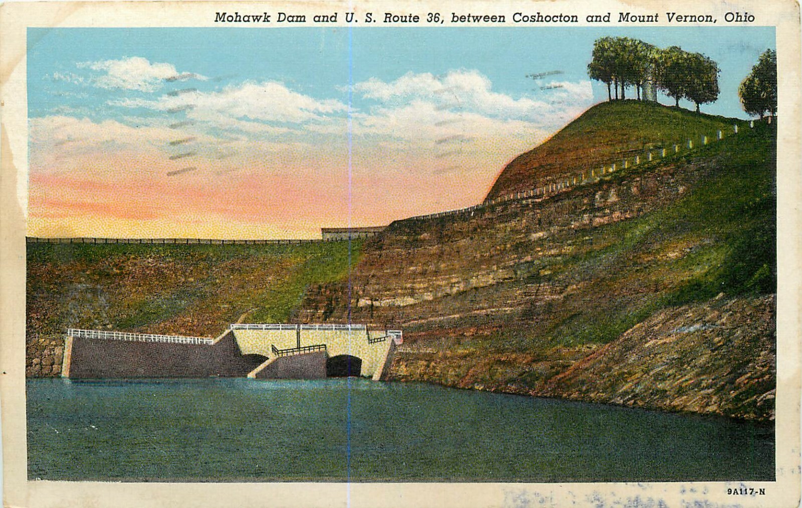 DB OH Postcard Da780 Cancel 1946 Mohawk Dam U.S. Route 36 Coshocton Mount Vernon