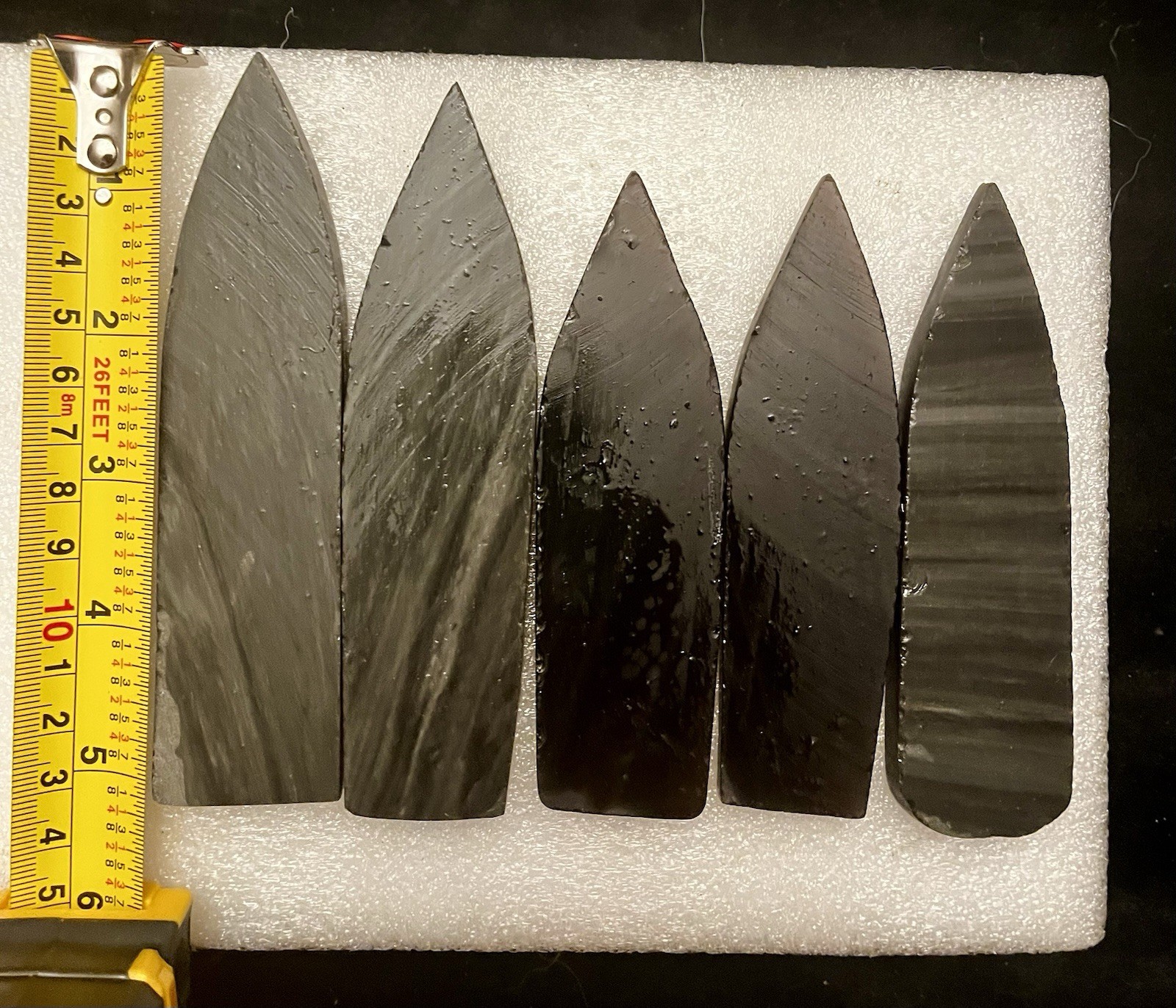 Lot of 5 Obsidian Knife /Spearhead / Arrowhead Flint Knapping Preforms