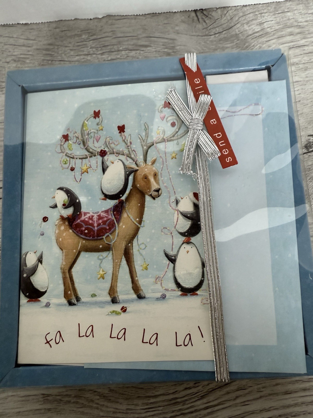 Christmas Cards Greeting Reindeer W Blue Background Snow & Penguins 18 Pk