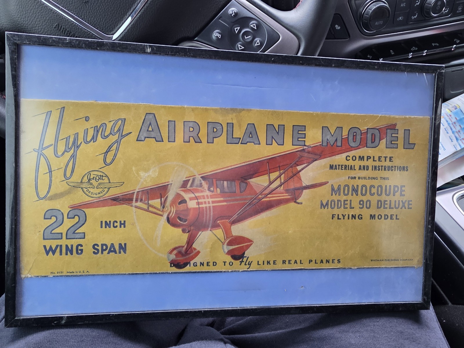 Vintage 1930s Joe Ott Whitman Monocoupe Airplane Box Top Sign Framed Art Deco
