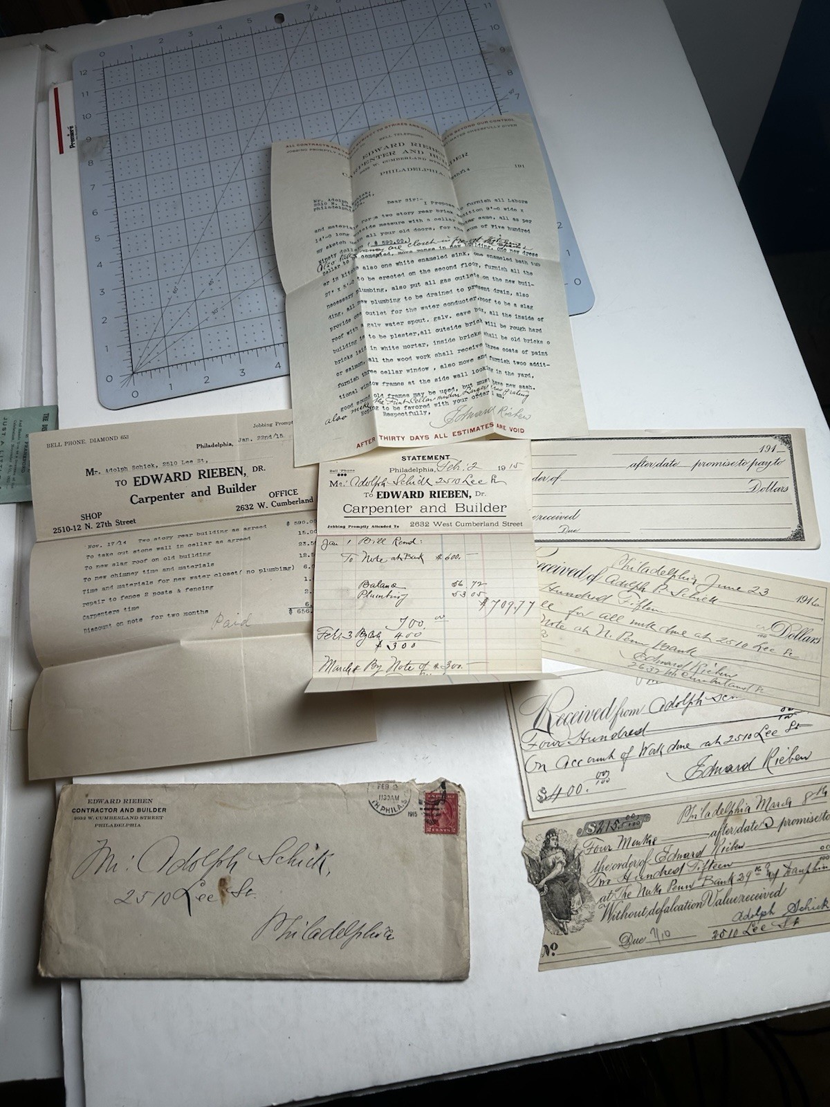 Antique 1915 Philadelphia PA Building Contract & Bank Note Ephemera Lot