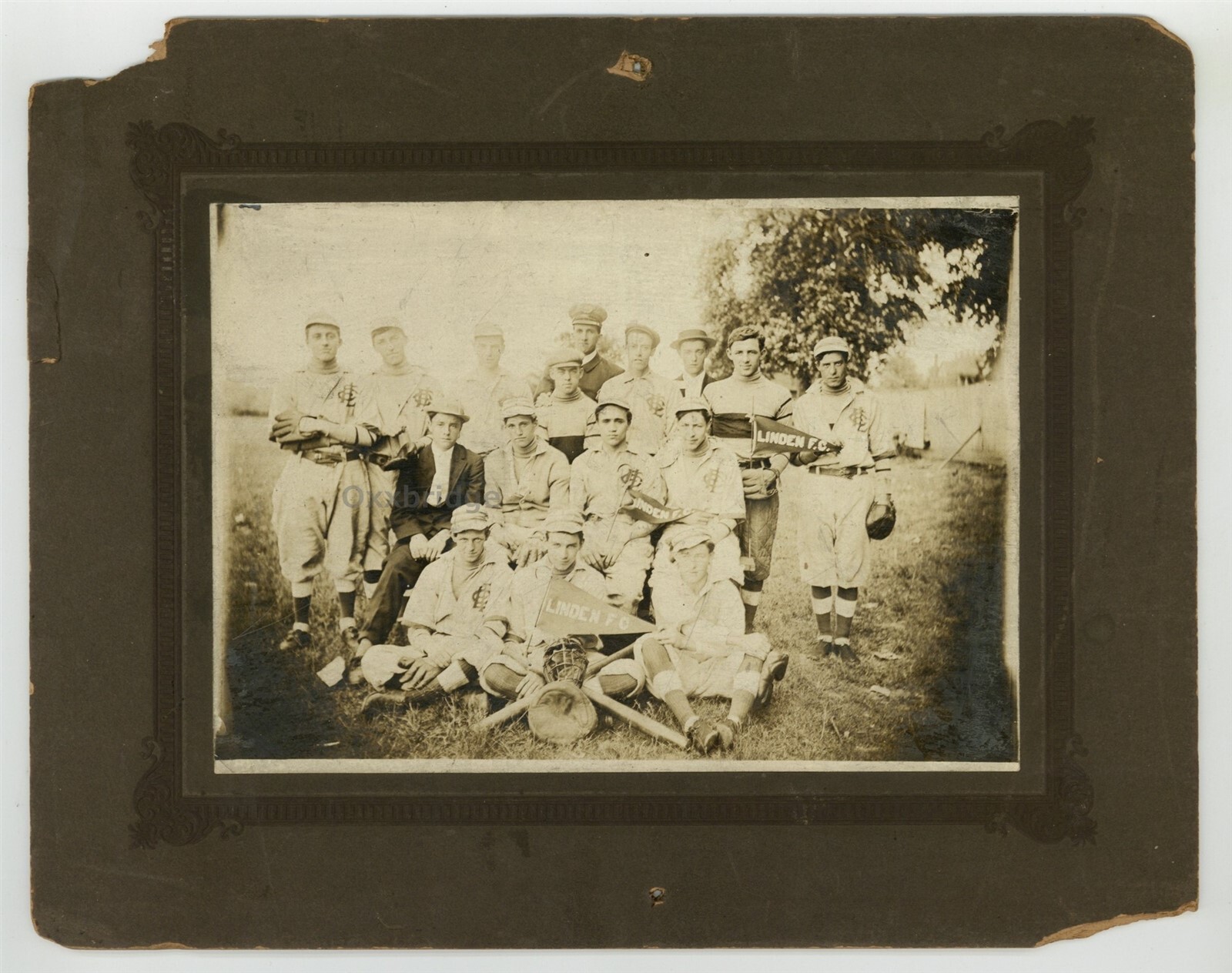 Baseball Team 1890 Cabinet Card 8x10 Photo Linden FC Uniform Bats Glove LFC Ball