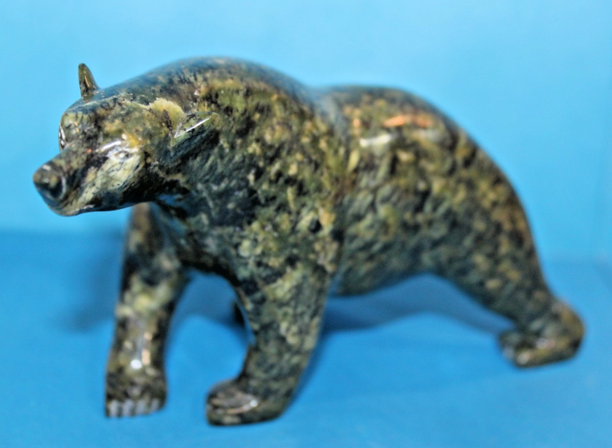 Inuit Carved Green Polished Serpentine Walking Polar Bear by Jimmy Joanassie 5\