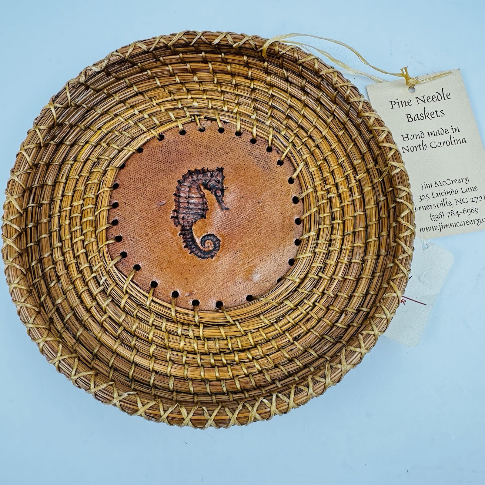 Jim McCreery Pine Needle Basket Seahorse Pottery Center Handmade NC 7 Inch