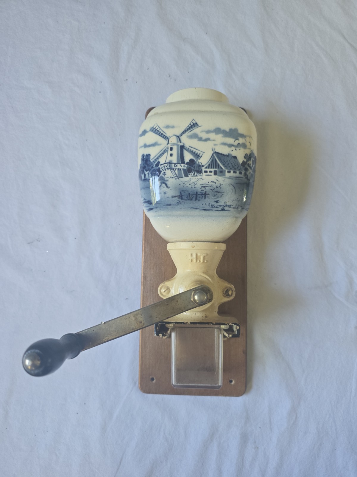 Vintage HT Armin Trosser Wall Coffee Grinder Ceramic Delft Blue Windmill German