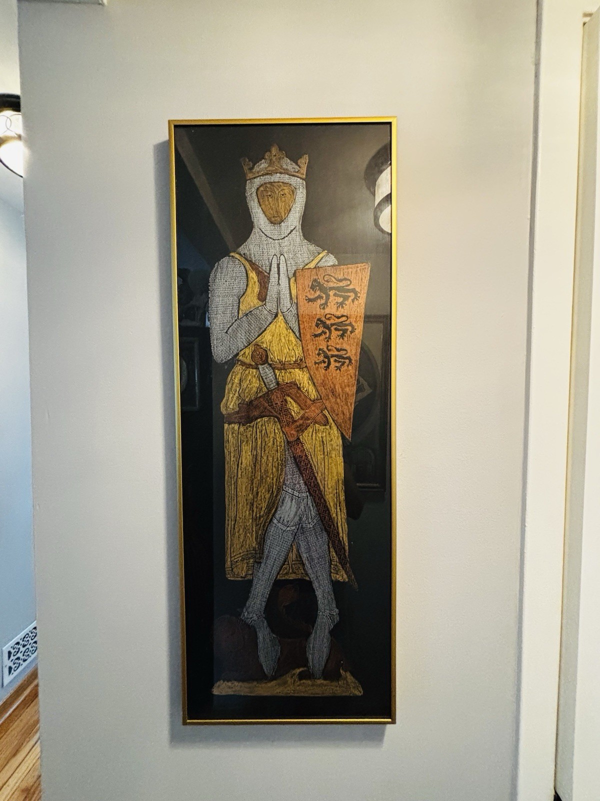 Sir Robert De Bures Knight w/ Lion at Feet  Brass rubbing print Framed32