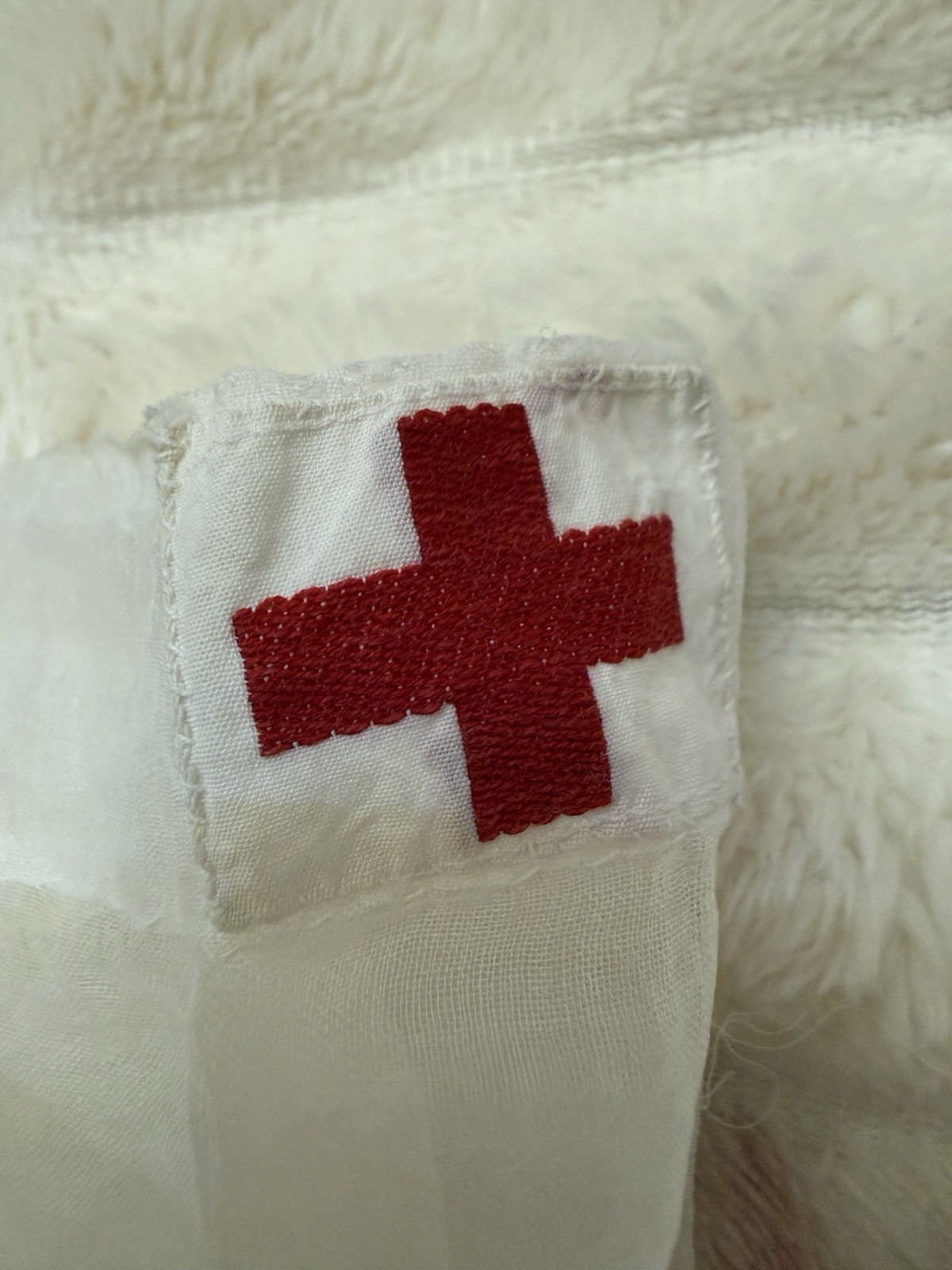 Vintage American Red Cross Uniform Scarf Kerchief White Sheer Red Cross Emblem
