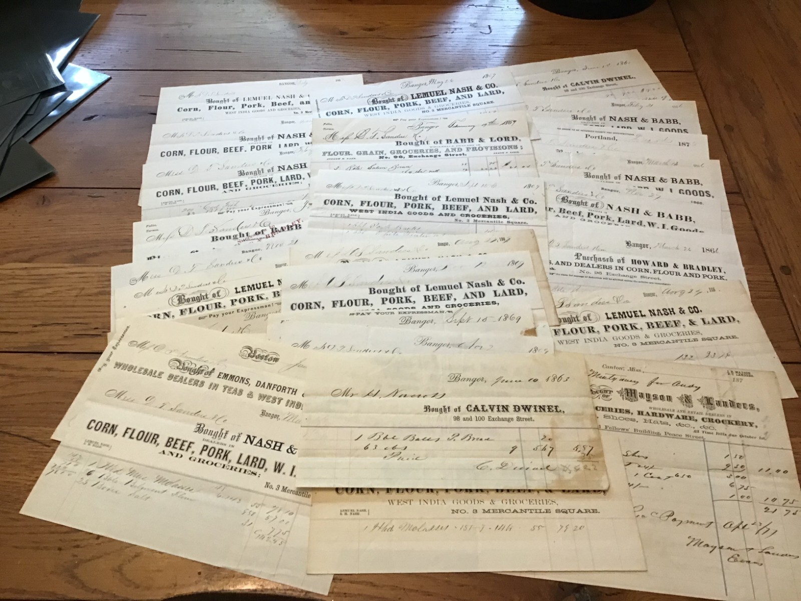 1863-70s  BANGOR MAINE 27 Billhead Invoice's Nash & Babb, Mason & Landers etc CW