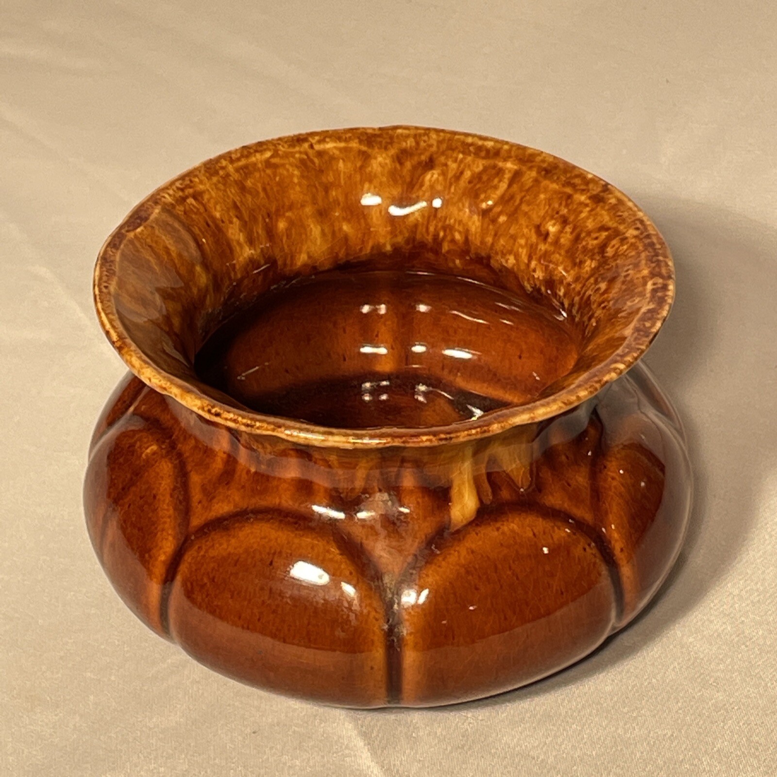 Vintage Brush Brown Drip Glaze Bowl Planter Spittoon Cuspidor Ceramic