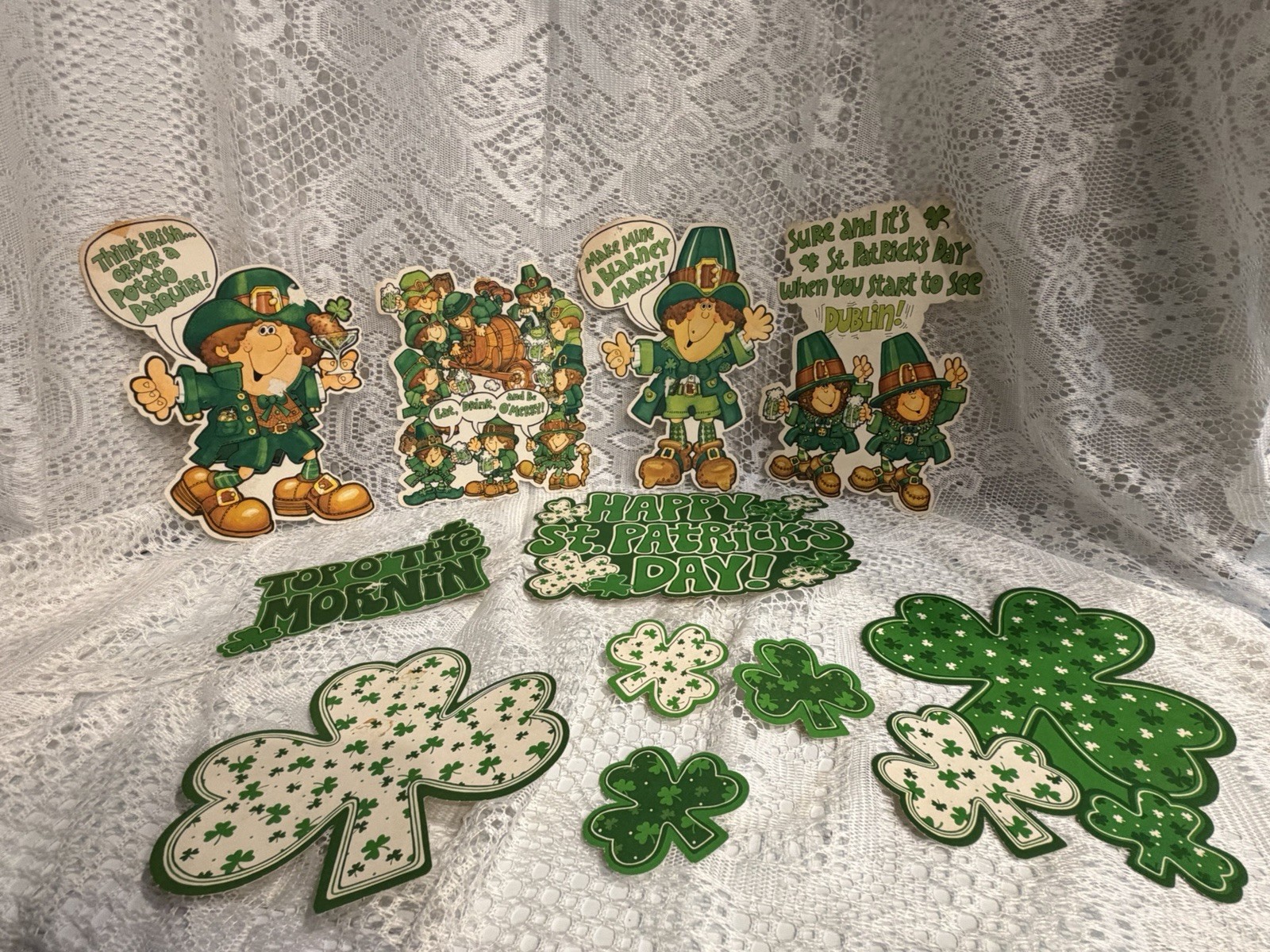 Vintage St Patrick's Die Cut 1979  Leprechaun Shamrock Lot of 11 pcs Hallmark