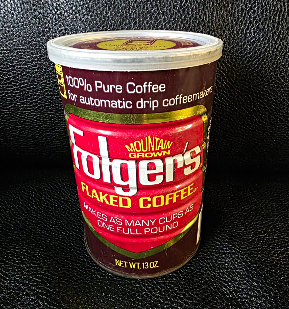 Vintage Folgers Vintage Flaked Coffee Tin Can 13oz Plastic Lid 1980s Vintage Folgers Vintage Flaked Coffee Tin Can 13oz Plastic Lid 1980s