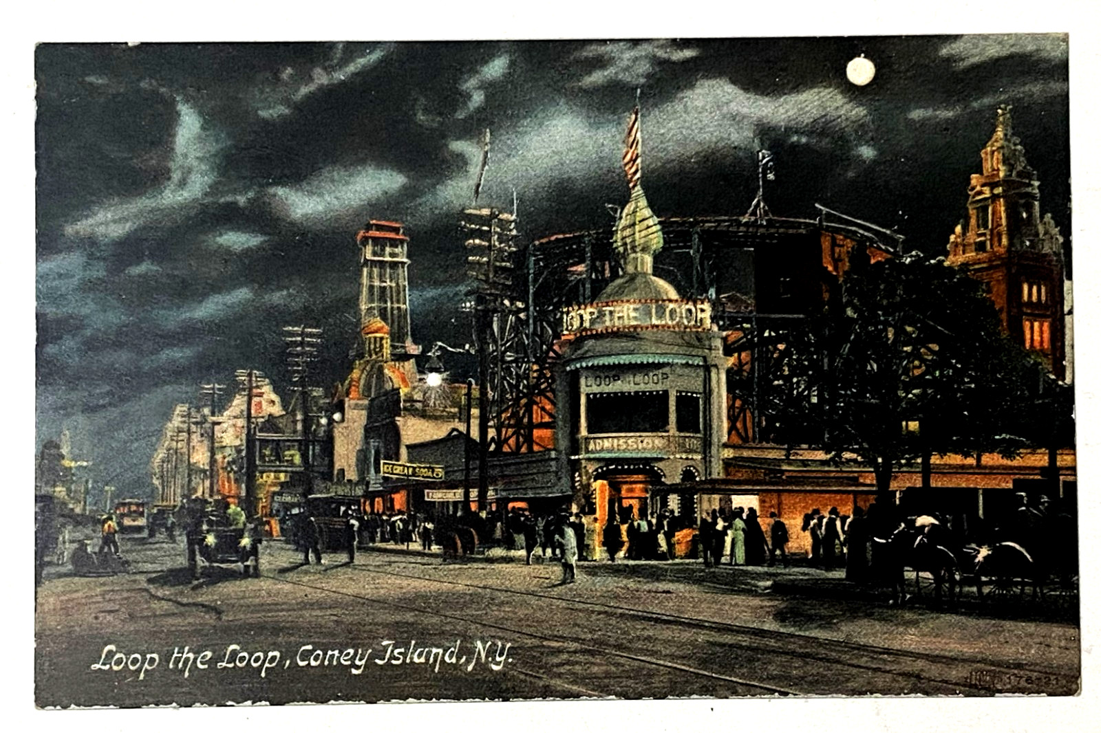 1907-1914 Vintage Antique Postcard Loop the Loop Coney Island NY Night View