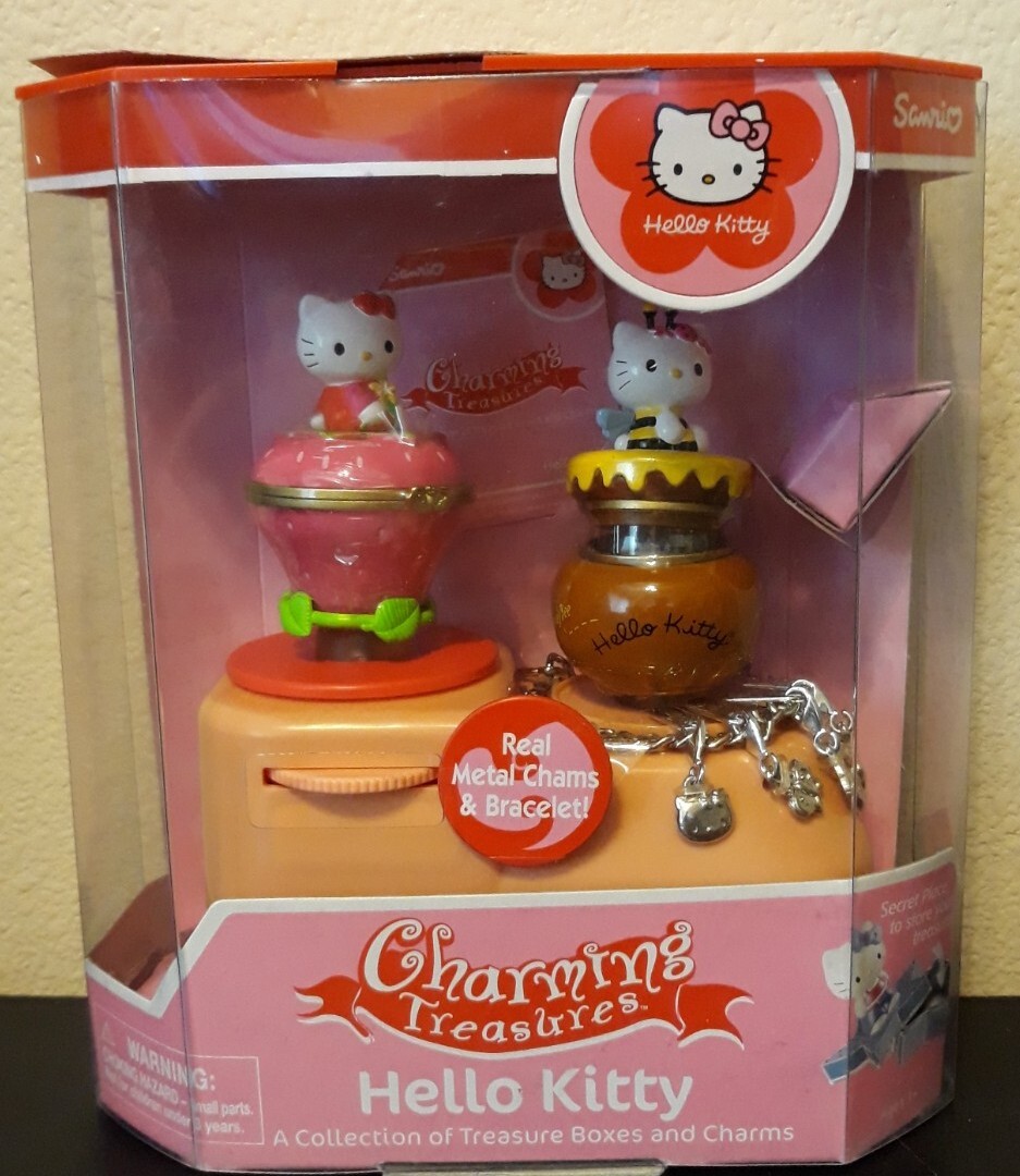 Sanrio Hello Kitty Charming Treasures Trinket Boxes & Charm Bracelet NIB