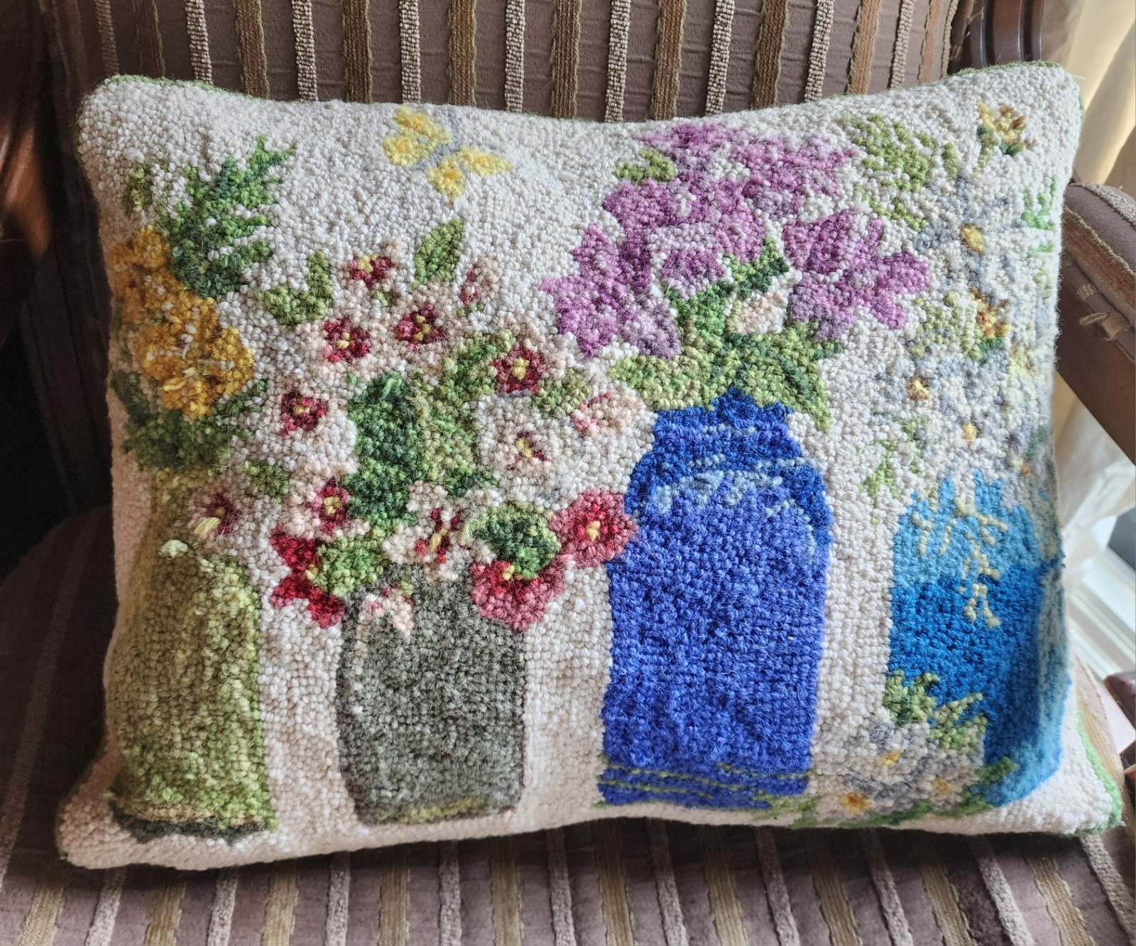 Vintage Mary Lake Thompson Needlepoint Wildflower Pillow 20” Vintage Mary Lake Thompson Needlepoint Wildflower Pillow 20”