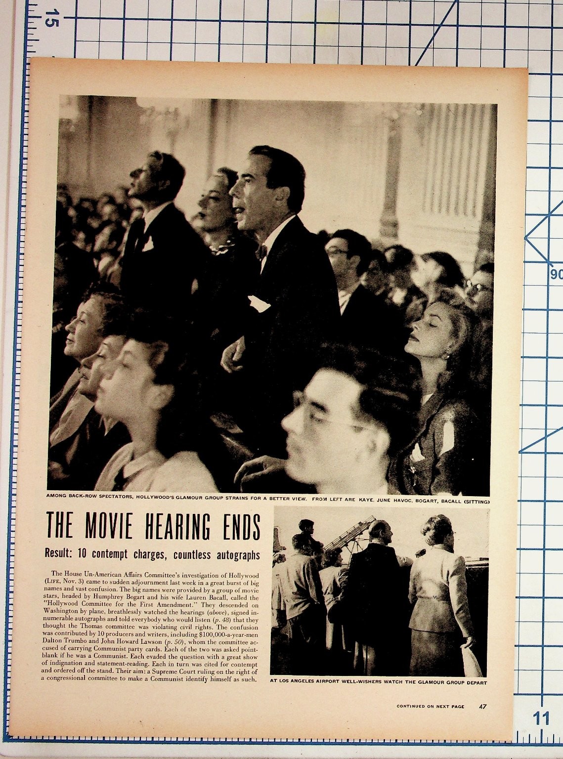 1947 HUAC Hollywood Ten Bogart Bacall Kaye Magazine Page Article Ad 1947 HUAC Hollywood Ten Bogart Bacall Kaye Magazine Page Article Ad