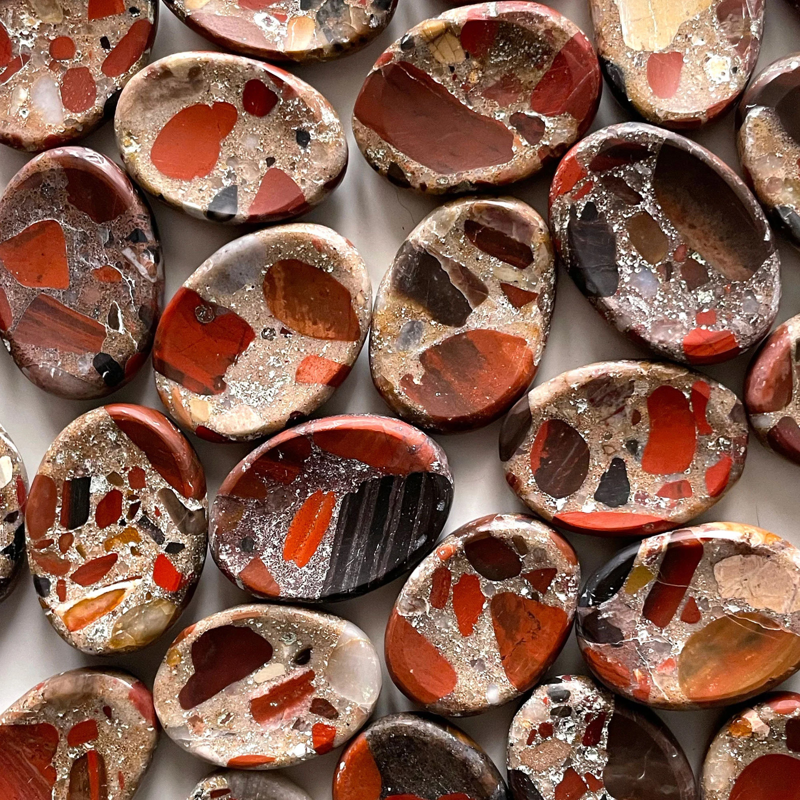 ASTRAL TRAVEL Red Jasper Conglomerate Worry Stone | Pudding Stone | Meditation