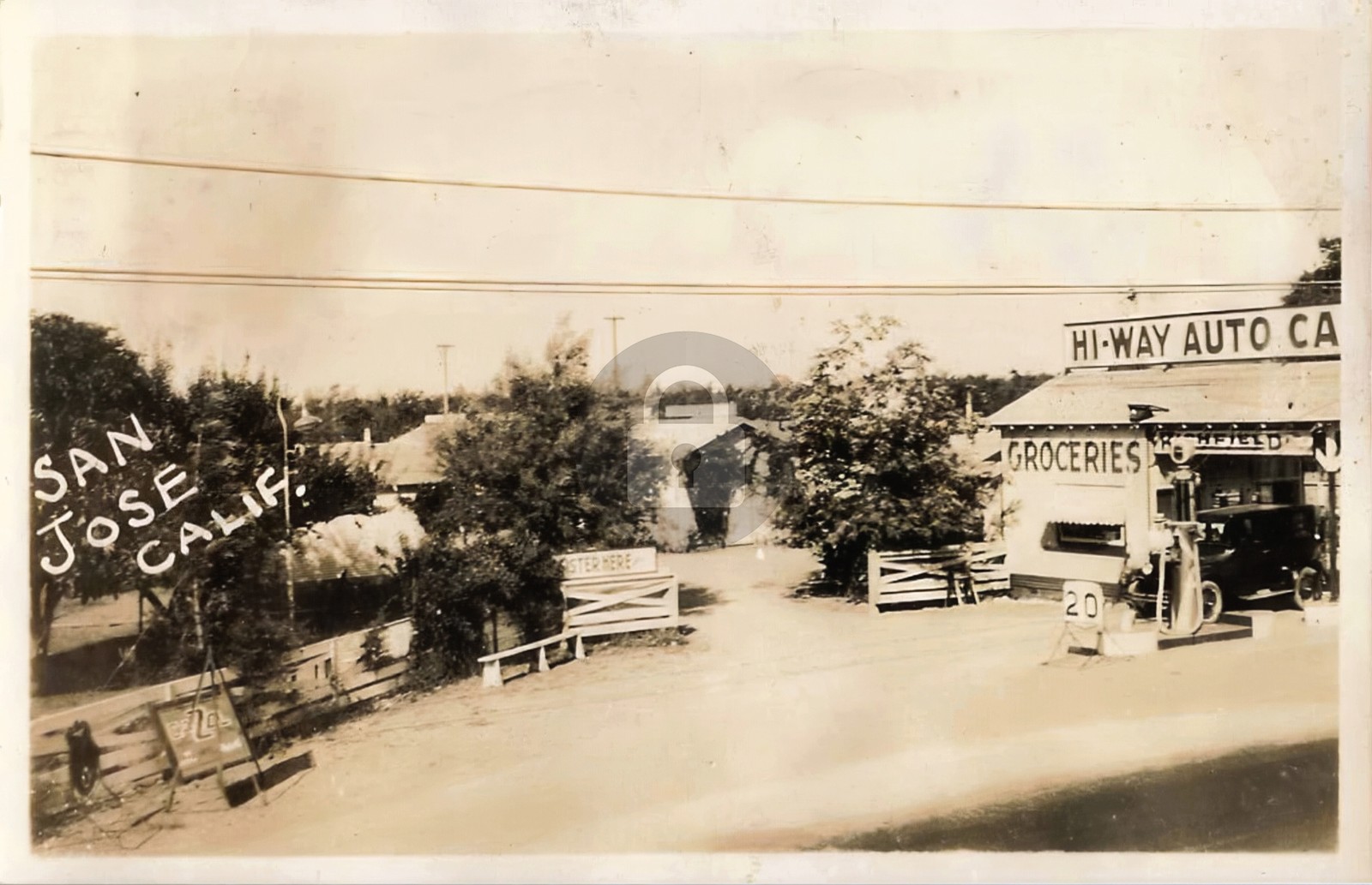1926 San Jose CA Hi-Way Auto Camp Gas Station Grocery RPPC Photo Postcard COPY
