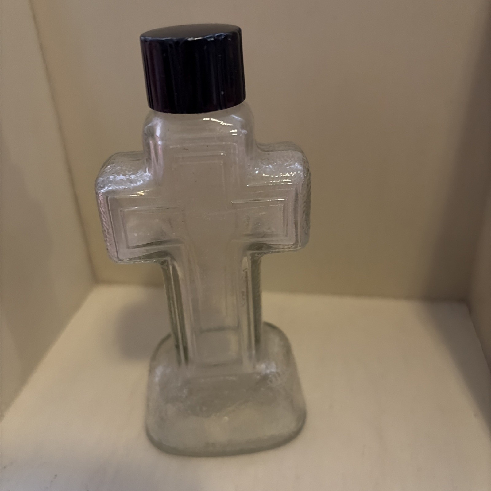 Vintage Glass Cross Crucifix Last Rites Holy Water Bottle Pat Pending